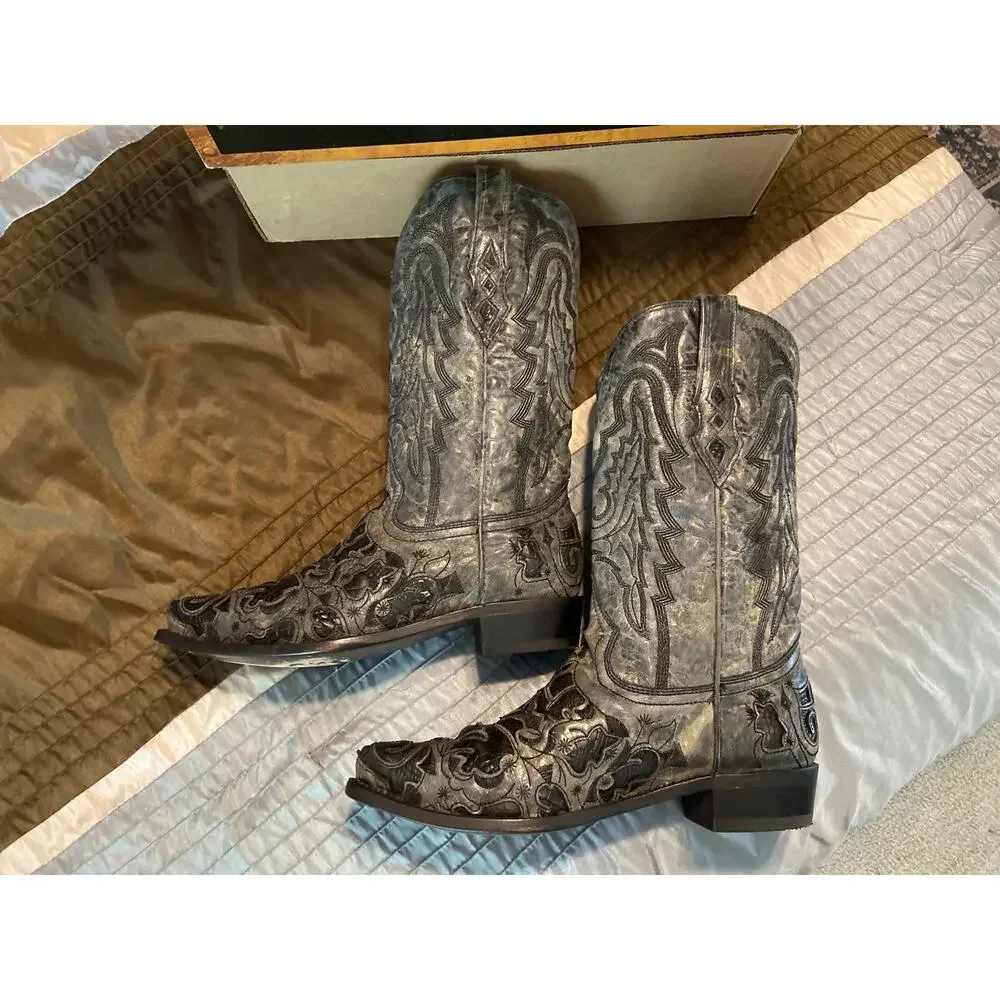 Corral Men's cowboy MN Black Alligator inlay & embroidery boots size 10